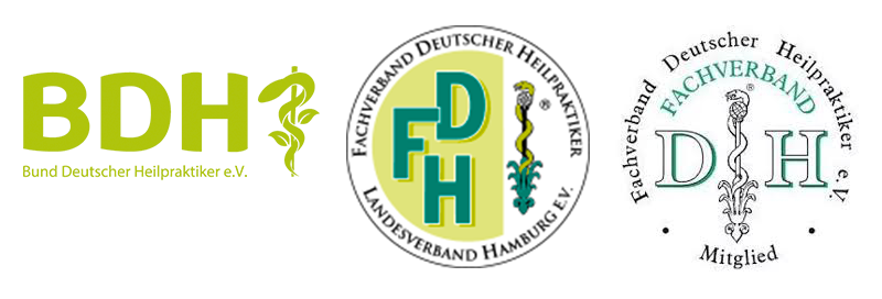 Heilpraktikerin in Hamburg - zu sehen sind 3 Logos der Verbände BDH, FDH und Dachverband FDH